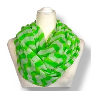 Vibrant Green and White Chevron Bohemian Whimsical Infinity Pop of Color Scarf